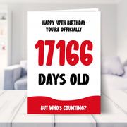 47th birthday card shown in a living room