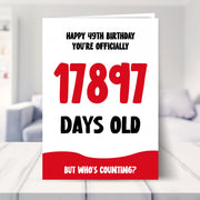 49th birthday card shown in a living room