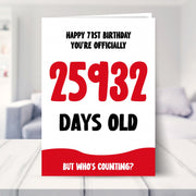 71st birthday card shown in a living room