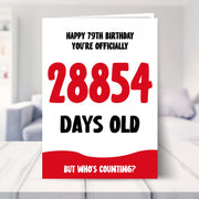 79th birthday card shown in a living room