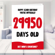 82nd birthday card shown in a living room