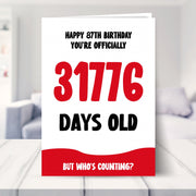 87th birthday card shown in a living room