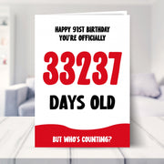 91st birthday card shown in a living room