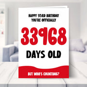 93rd birthday card shown in a living room