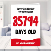 98th birthday card shown in a living room