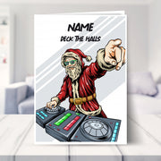 dj christmas card shown in a living room