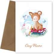 Personalised Deer With Bunny And Bird Card