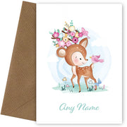 Personalised Deer With Flowers And Bird Card