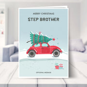 step brother christmas card shown in a living room