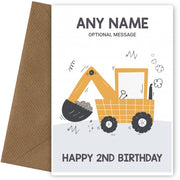 2nd Birthday Card for Any Name - Yellow Digger
