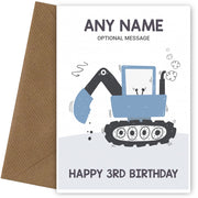 3rd Birthday Card for Any Name - Blue Digger