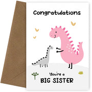 New Big Sister Cards and Gifts - Dinosaur Card for Sibling to Welcome New Baby