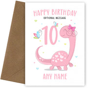 Pink Dinosaur 10th Birthday Card for Girls