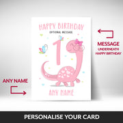 What can be personalised on this 1st birthday card girl