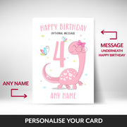 What can be personalised on this 4th birthday card girl