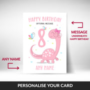 What can be personalised on this 8th birthday card girl
