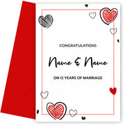 Doodle Hearts 12th Wedding Anniversary Card for Couples