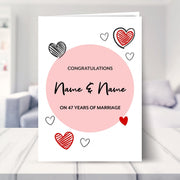Doodle Hearts Circle 47th Wedding Anniversary Card for Couples