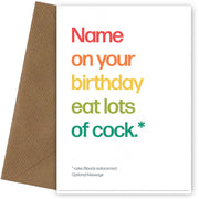 Personalised Eat Lots Of Cock Card