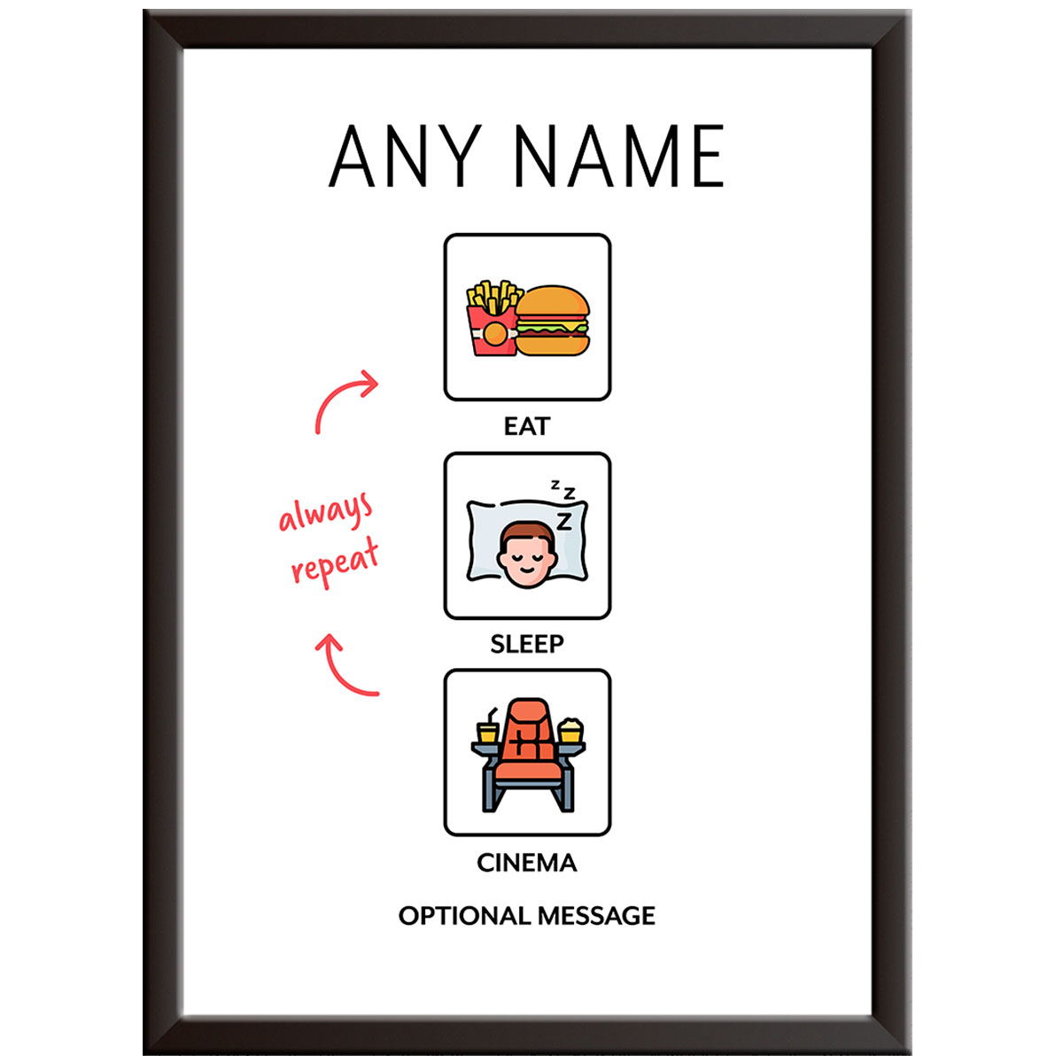 Personalised Eat Sleep Cinema Repeat Print