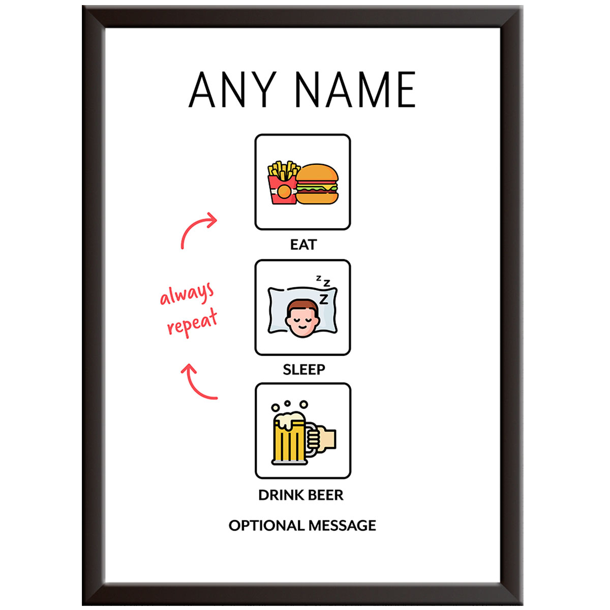 Personalised Eat Sleep Drink Beer Repeat Print