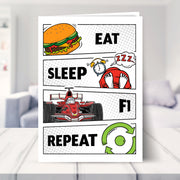 f1 card shown in a living room