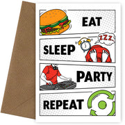 DJ Birthday Card for Men, Adult or Teenager - Eat Sleep Party Repeat - 18th 20th 21st