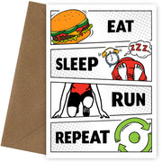 Running Birthday Card for Adult or Teenager - Eat Sleep Run Repeat Birthday Cards for Men 