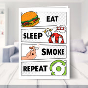 smoker birthday card shown in a living room