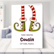 Cousin christmas card shown in a living room