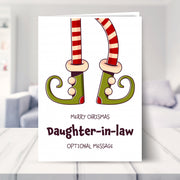 Daughter-in-law christmas card shown in a living room