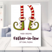 Father-in-law christmas card shown in a living room
