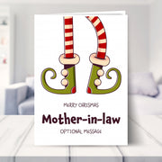 Mother-in-law christmas card shown in a living room