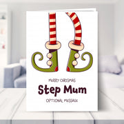 Step Mum christmas card shown in a living room