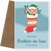 Merry Christmas Card for Brother-in-law - Elf Stocking