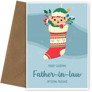 Merry Christmas Card for Father-in-law - Elf Stocking