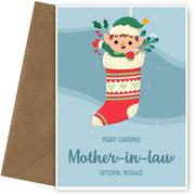 Merry Christmas Card for Mother-in-law - Elf Stocking