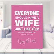 funny birthday card for Wife shown in a living room