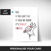 What can be personalised on this humorous fathers day card