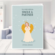 Uncle & Partner christmas card shown in a living room