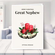 Great Nephew christmas card shown in a living room
