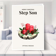 Step Son christmas card shown in a living room