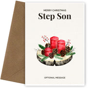 Step Son Christmas Card Displaying Festive Candles