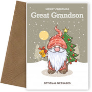 Merry Christmas Card for Great Grandson - Festive Gnome