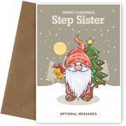 Merry Christmas Card for Step Sister - Festive Gnome