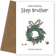 Personalised Xmas Card for Step Brother - Festive Wreath