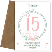 Couples 15th Wedding Anniversary Card - Crystal - Floral