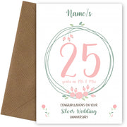 Couples 25th Wedding Anniversary Card - Silver - Floral