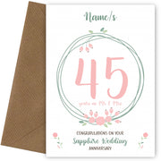 Couples 45th Wedding Anniversary Card - Sapphire - Floral