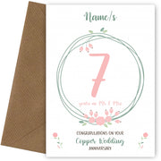 Couples 7th Wedding Anniversary Card - Seventh Copper - Floral